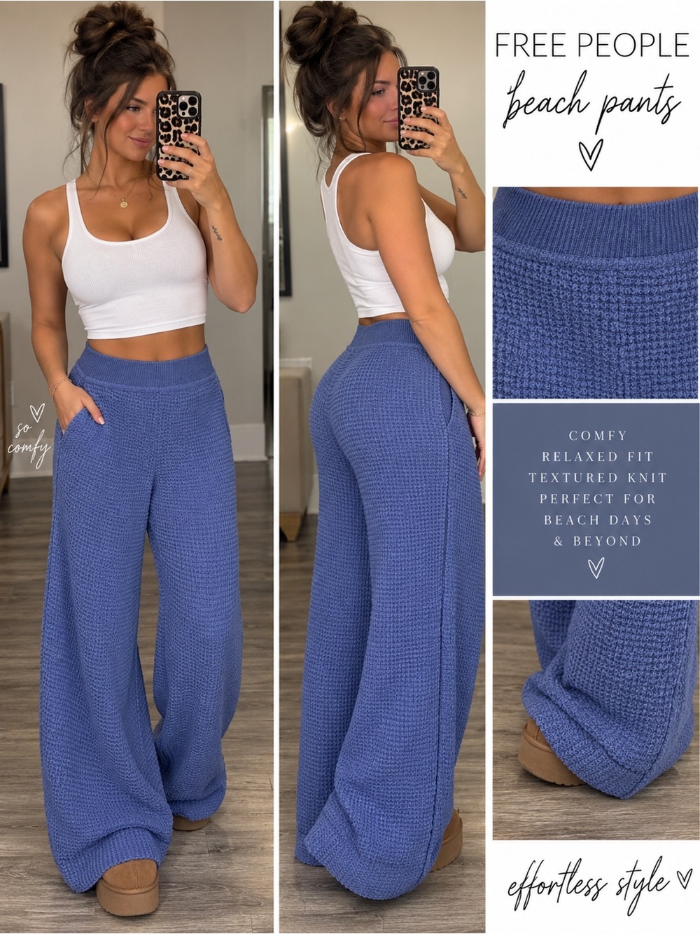 Free People Periwinkle Blue Textured Knit Wide-Leg Beach Pants